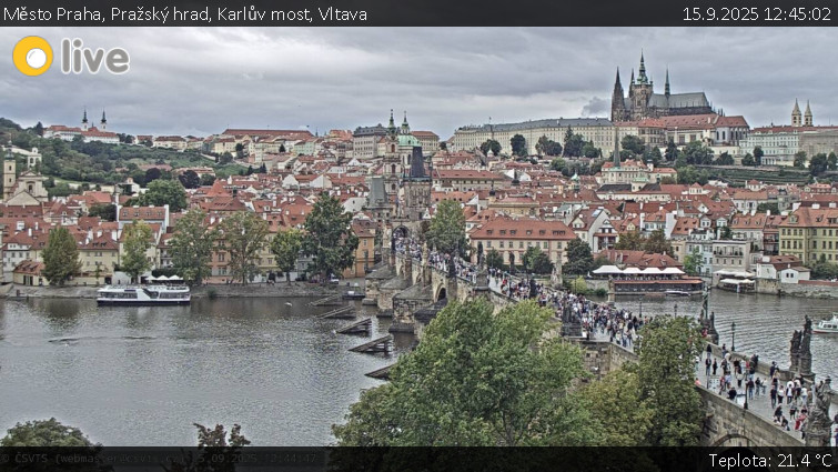 Město Praha - Pražský hrad, Karlův most, Vltava - 15.9.2025 v 12:45 Město Praha - Pražský hrad, Karlův most, Vltava - 15.9.2025 v 12:45