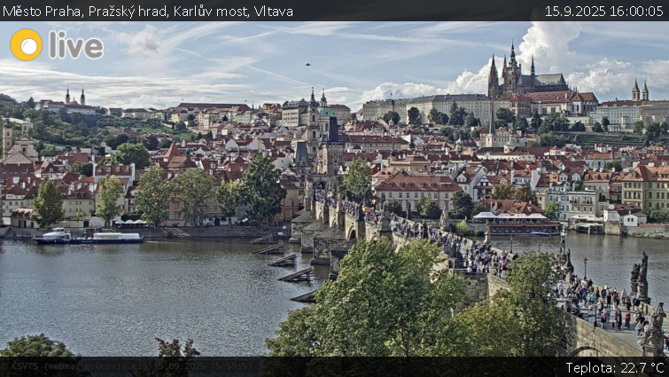 Město Praha - Pražský hrad, Karlův most, Vltava - 15.9.2025 v 16:00