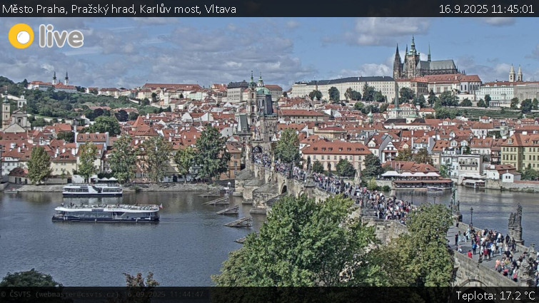 Město Praha - Pražský hrad, Karlův most, Vltava - 16.9.2025 v 11:45