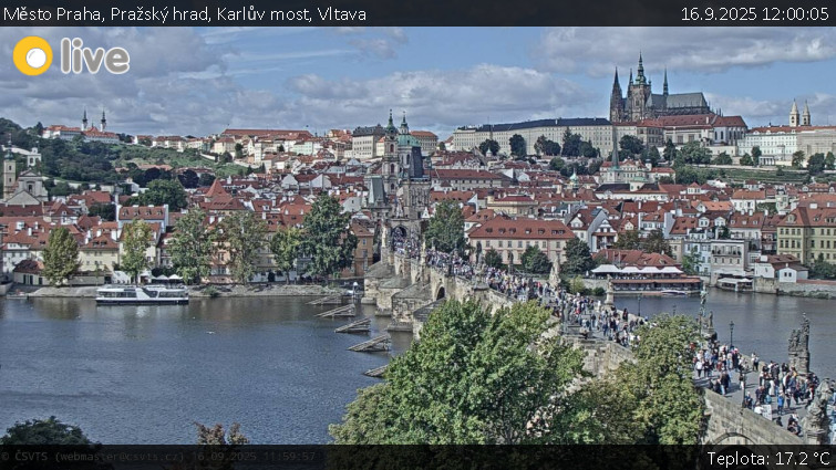 Město Praha - Pražský hrad, Karlův most, Vltava - 16.9.2025 v 12:00
