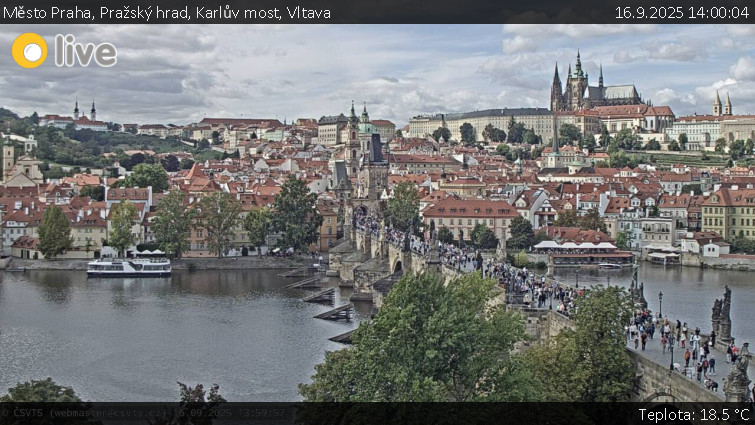 Město Praha - Pražský hrad, Karlův most, Vltava - 16.9.2025 v 14:00 Město Praha - Pražský hrad, Karlův most, Vltava - 16.9.2025 v 14:00