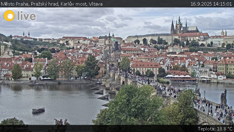 Město Praha - Pražský hrad, Karlův most, Vltava - 16.9.2025 v 14:15 Město Praha - Pražský hrad, Karlův most, Vltava - 16.9.2025 v 14:15