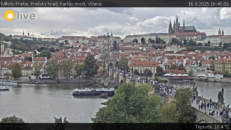 Město Praha - Pražský hrad, Karlův most, Vltava - 16.9.2025 v 16:45