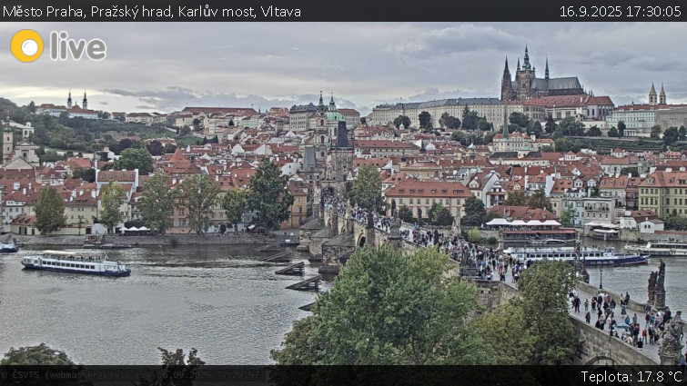 Město Praha - Pražský hrad, Karlův most, Vltava - 16.9.2025 v 17:30
