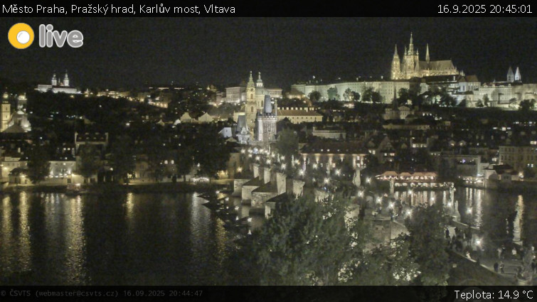 Město Praha - Pražský hrad, Karlův most, Vltava - 16.9.2025 v 20:45