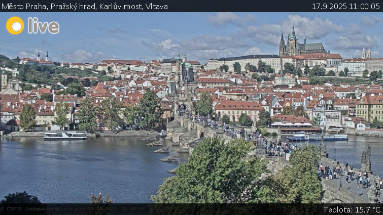 Město Praha - Pražský hrad, Karlův most, Vltava - 17.9.2025 v 11:00