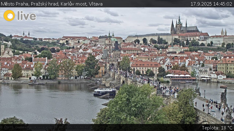Město Praha - Pražský hrad, Karlův most, Vltava - 17.9.2025 v 14:45