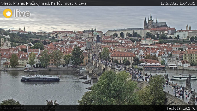 Město Praha - Pražský hrad, Karlův most, Vltava - 17.9.2025 v 16:45