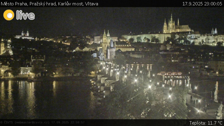 Město Praha - Pražský hrad, Karlův most, Vltava - 17.9.2025 v 23:00