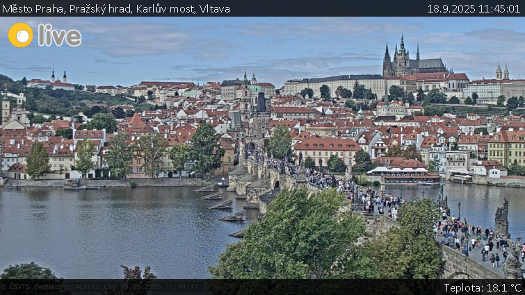 Město Praha - Pražský hrad, Karlův most, Vltava - 18.9.2025 v 11:45