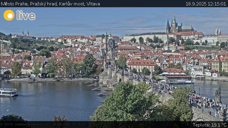 Město Praha - Pražský hrad, Karlův most, Vltava - 18.9.2025 v 12:15 Město Praha - Pražský hrad, Karlův most, Vltava - 18.9.2025 v 12:15