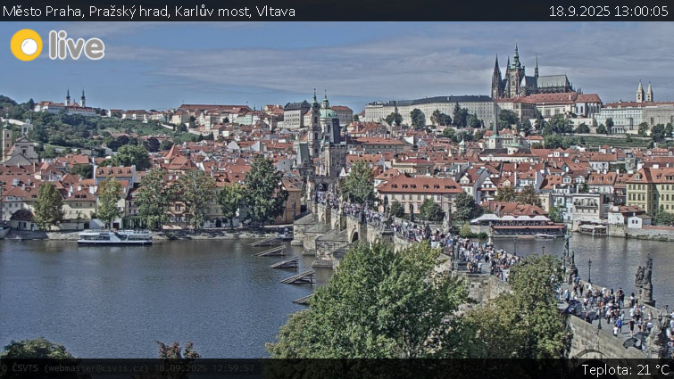 Město Praha - Pražský hrad, Karlův most, Vltava - 18.9.2025 v 13:00