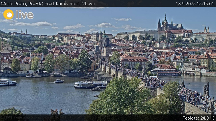 Město Praha - Pražský hrad, Karlův most, Vltava - 18.9.2025 v 15:15