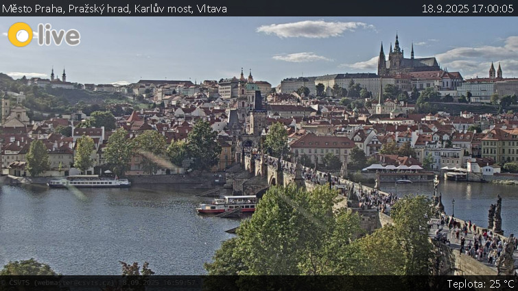 Město Praha - Pražský hrad, Karlův most, Vltava - 18.9.2025 v 17:00