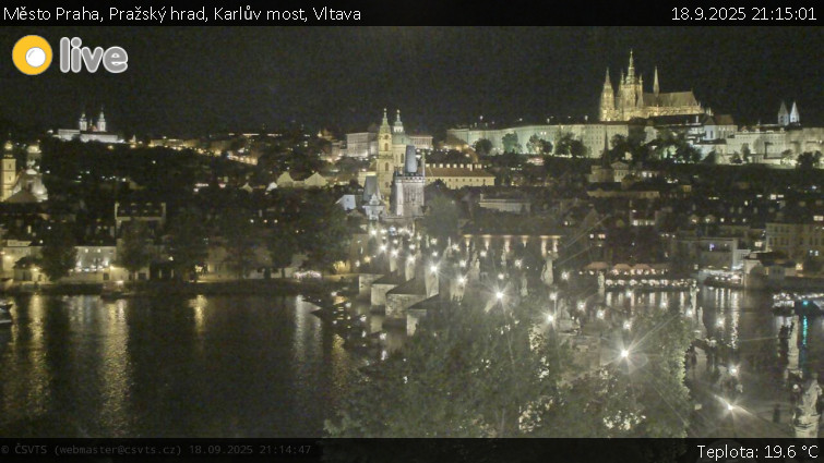 Město Praha - Pražský hrad, Karlův most, Vltava - 18.9.2025 v 21:15