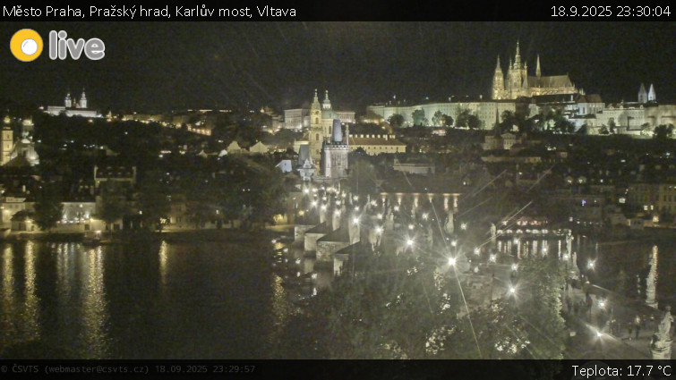 Město Praha - Pražský hrad, Karlův most, Vltava - 18.9.2025 v 23:30