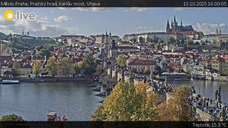 Město Praha - Pražský hrad, Karlův most, Vltava - 13.10.2025 v 16:00