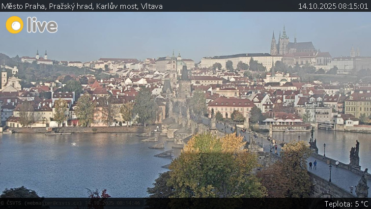 Město Praha - Pražský hrad, Karlův most, Vltava - 14.10.2025 v 08:15 Město Praha - Pražský hrad, Karlův most, Vltava - 14.10.2025 v 08:15