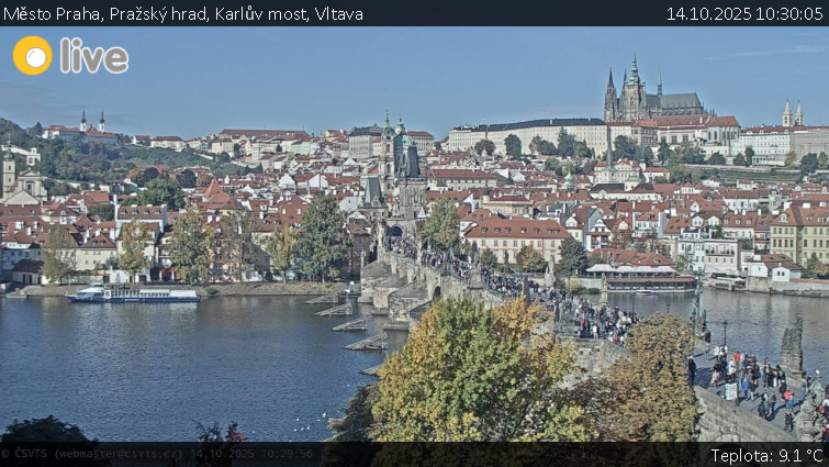 Město Praha - Pražský hrad, Karlův most, Vltava - 14.10.2025 v 10:30 Město Praha - Pražský hrad, Karlův most, Vltava - 14.10.2025 v 10:30