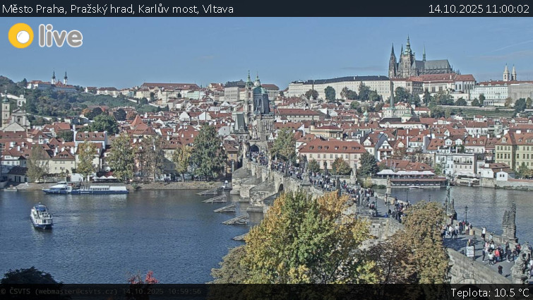Město Praha - Pražský hrad, Karlův most, Vltava - 14.10.2025 v 11:00 Město Praha - Pražský hrad, Karlův most, Vltava - 14.10.2025 v 11:00