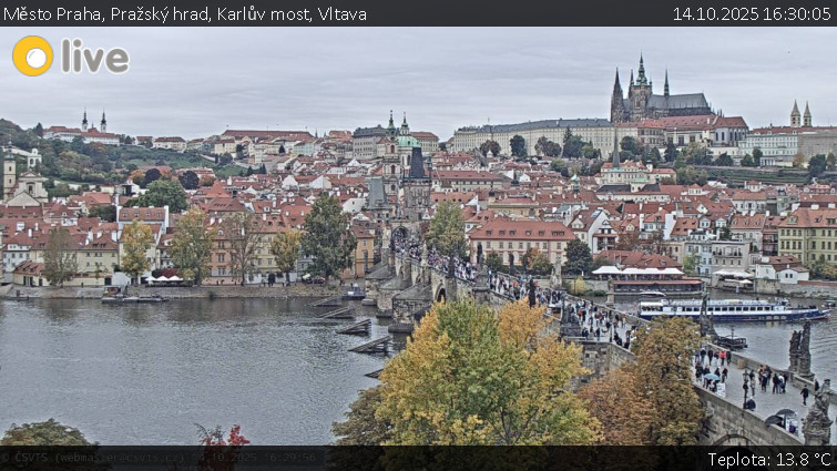 Město Praha - Pražský hrad, Karlův most, Vltava - 14.10.2025 v 16:30 Město Praha - Pražský hrad, Karlův most, Vltava - 14.10.2025 v 16:30