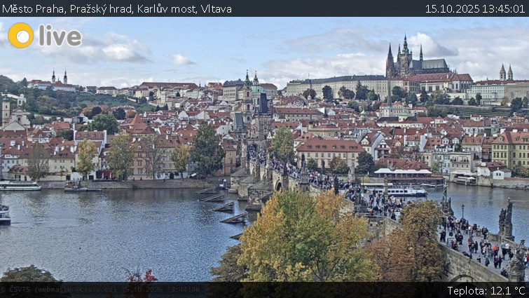 Město Praha - Pražský hrad, Karlův most, Vltava - 15.10.2025 v 13:45 Město Praha - Pražský hrad, Karlův most, Vltava - 15.10.2025 v 13:45
