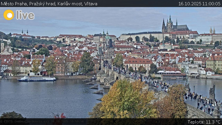 Město Praha - Pražský hrad, Karlův most, Vltava - 16.10.2025 v 11:00 Město Praha - Pražský hrad, Karlův most, Vltava - 16.10.2025 v 11:00