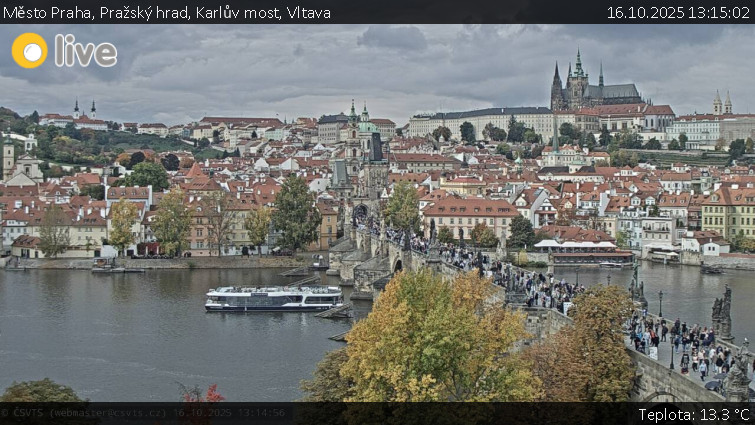 Město Praha - Pražský hrad, Karlův most, Vltava - 16.10.2025 v 13:15 Město Praha - Pražský hrad, Karlův most, Vltava - 16.10.2025 v 13:15