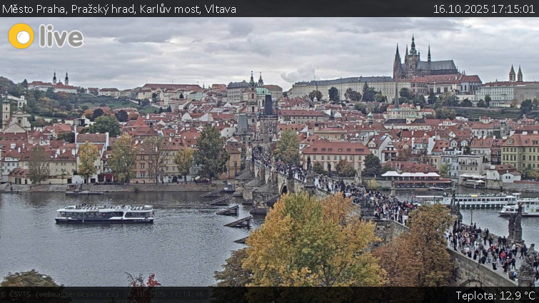 Město Praha - Pražský hrad, Karlův most, Vltava - 16.10.2025 v 17:15 Město Praha - Pražský hrad, Karlův most, Vltava - 16.10.2025 v 17:15