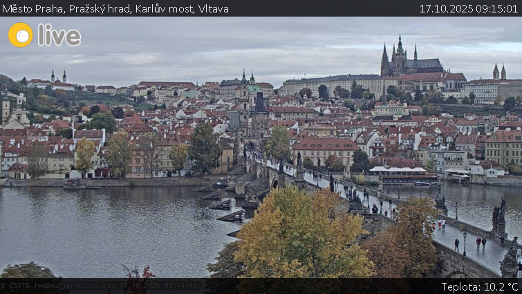 Město Praha - Pražský hrad, Karlův most, Vltava - 17.10.2025 v 09:15 Město Praha - Pražský hrad, Karlův most, Vltava - 17.10.2025 v 09:15