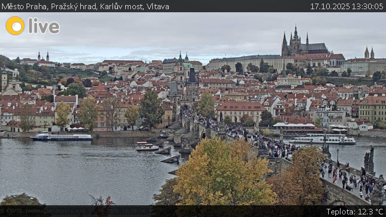 Město Praha - Pražský hrad, Karlův most, Vltava - 17.10.2025 v 13:30 Město Praha - Pražský hrad, Karlův most, Vltava - 17.10.2025 v 13:30