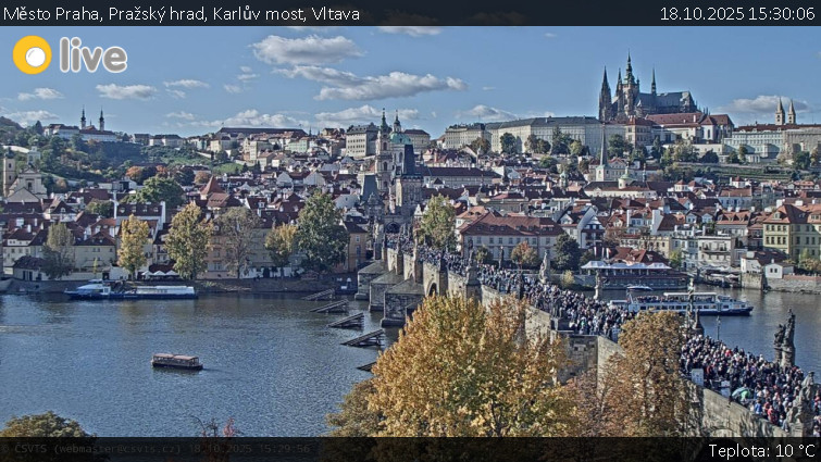 Město Praha - Pražský hrad, Karlův most, Vltava - 18.10.2025 v 15:30 Město Praha - Pražský hrad, Karlův most, Vltava - 18.10.2025 v 15:30