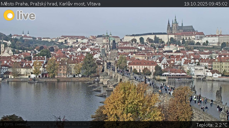 Město Praha - Pražský hrad, Karlův most, Vltava - 19.10.2025 v 09:45 Město Praha - Pražský hrad, Karlův most, Vltava - 19.10.2025 v 09:45