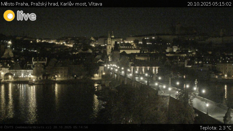 Město Praha - Pražský hrad, Karlův most, Vltava - 20.10.2025 v 05:15 Město Praha - Pražský hrad, Karlův most, Vltava - 20.10.2025 v 05:15