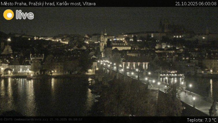 Město Praha - Pražský hrad, Karlův most, Vltava - 21.10.2025 v 06:00 Město Praha - Pražský hrad, Karlův most, Vltava - 21.10.2025 v 06:00