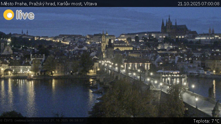 Město Praha - Pražský hrad, Karlův most, Vltava - 21.10.2025 v 07:00 Město Praha - Pražský hrad, Karlův most, Vltava - 21.10.2025 v 07:00