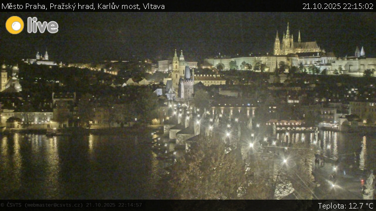 Město Praha - Pražský hrad, Karlův most, Vltava - 21.10.2025 v 22:15 Město Praha - Pražský hrad, Karlův most, Vltava - 21.10.2025 v 22:15