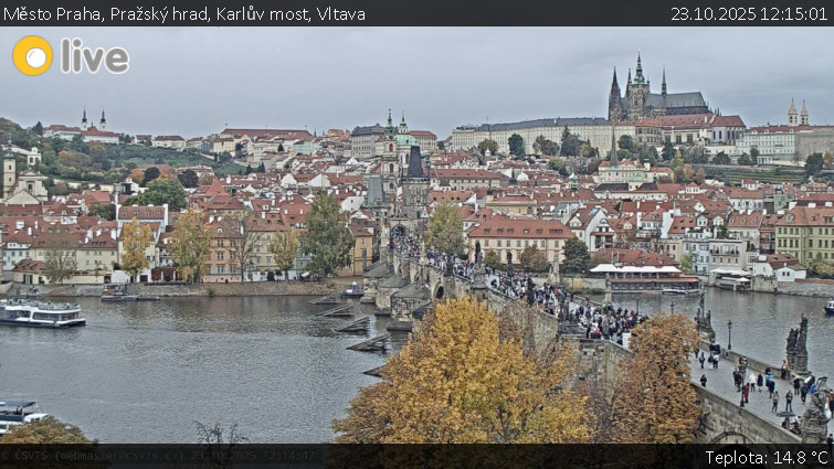 Město Praha - Pražský hrad, Karlův most, Vltava - 23.10.2025 v 12:15 Město Praha - Pražský hrad, Karlův most, Vltava - 23.10.2025 v 12:15