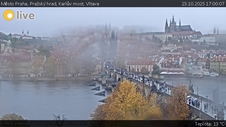 Město Praha - Pražský hrad, Karlův most, Vltava - 23.10.2025 v 17:00 Město Praha - Pražský hrad, Karlův most, Vltava - 23.10.2025 v 17:00