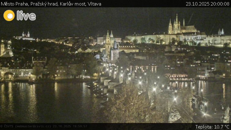 Město Praha - Pražský hrad, Karlův most, Vltava - 23.10.2025 v 20:00 Město Praha - Pražský hrad, Karlův most, Vltava - 23.10.2025 v 20:00