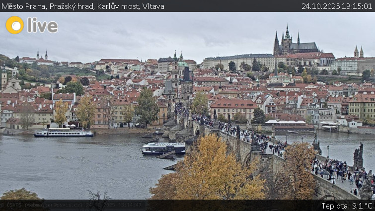 Město Praha - Pražský hrad, Karlův most, Vltava - 24.10.2025 v 13:15 Město Praha - Pražský hrad, Karlův most, Vltava - 24.10.2025 v 13:15