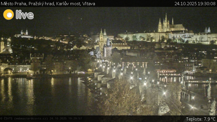 Město Praha - Pražský hrad, Karlův most, Vltava - 24.10.2025 v 19:30 Město Praha - Pražský hrad, Karlův most, Vltava - 24.10.2025 v 19:30