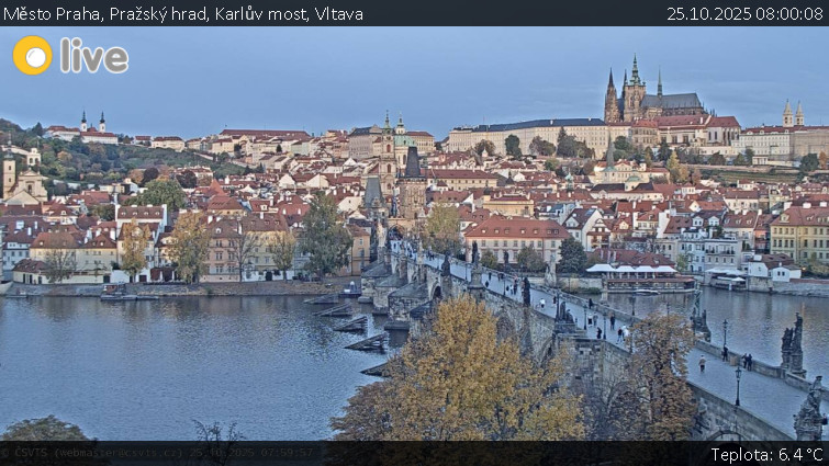 Město Praha - Pražský hrad, Karlův most, Vltava - 25.10.2025 v 08:00 Město Praha - Pražský hrad, Karlův most, Vltava - 25.10.2025 v 08:00