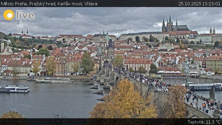 Město Praha - Pražský hrad, Karlův most, Vltava - 25.10.2025 v 15:15 Město Praha - Pražský hrad, Karlův most, Vltava - 25.10.2025 v 15:15