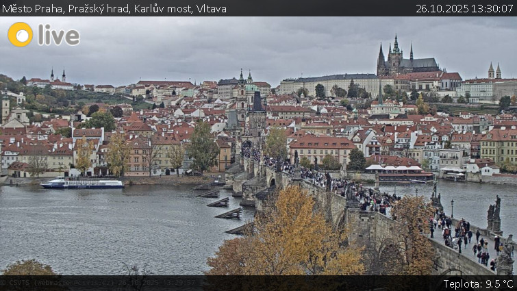 Město Praha - Pražský hrad, Karlův most, Vltava - 26.10.2025 v 13:30 Město Praha - Pražský hrad, Karlův most, Vltava - 26.10.2025 v 13:30