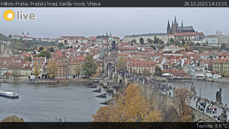 Město Praha - Pražský hrad, Karlův most, Vltava - 26.10.2025 v 14:15 Město Praha - Pražský hrad, Karlův most, Vltava - 26.10.2025 v 14:15