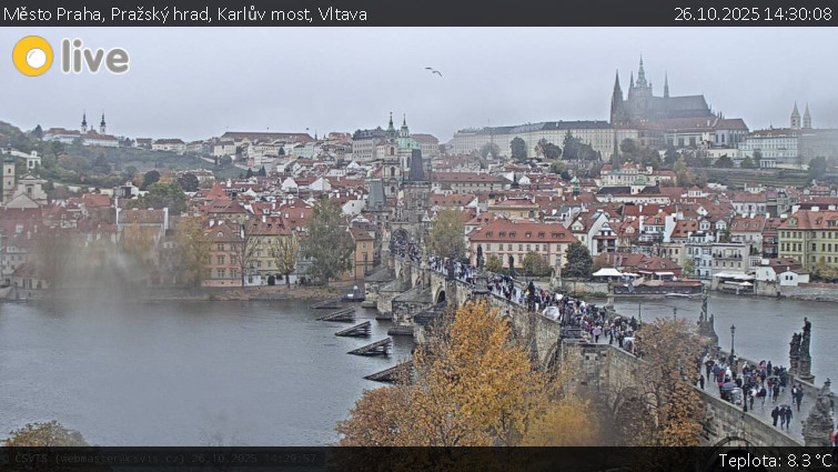 Město Praha - Pražský hrad, Karlův most, Vltava - 26.10.2025 v 14:30 Město Praha - Pražský hrad, Karlův most, Vltava - 26.10.2025 v 14:30