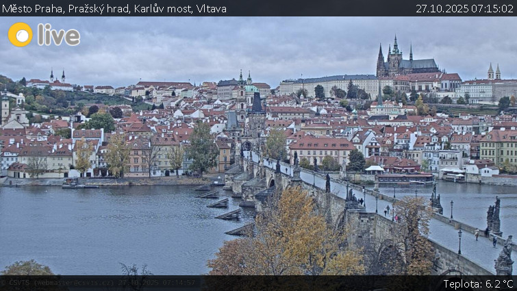Město Praha - Pražský hrad, Karlův most, Vltava - 27.10.2025 v 07:15 Město Praha - Pražský hrad, Karlův most, Vltava - 27.10.2025 v 07:15