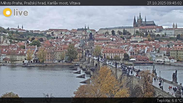 Město Praha - Pražský hrad, Karlův most, Vltava - 27.10.2025 v 09:45 Město Praha - Pražský hrad, Karlův most, Vltava - 27.10.2025 v 09:45