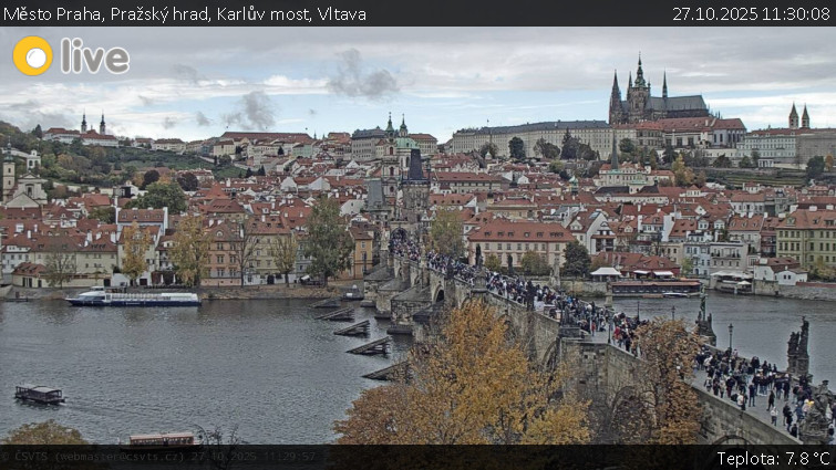 Město Praha - Pražský hrad, Karlův most, Vltava - 27.10.2025 v 11:30 Město Praha - Pražský hrad, Karlův most, Vltava - 27.10.2025 v 11:30